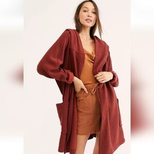 FREE PEOPLE Willow Hooded Oversized Sweater XS/S Rust Red Cardigan